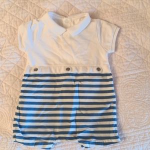 Jacadi boys 6 month- white and blue striped onsie